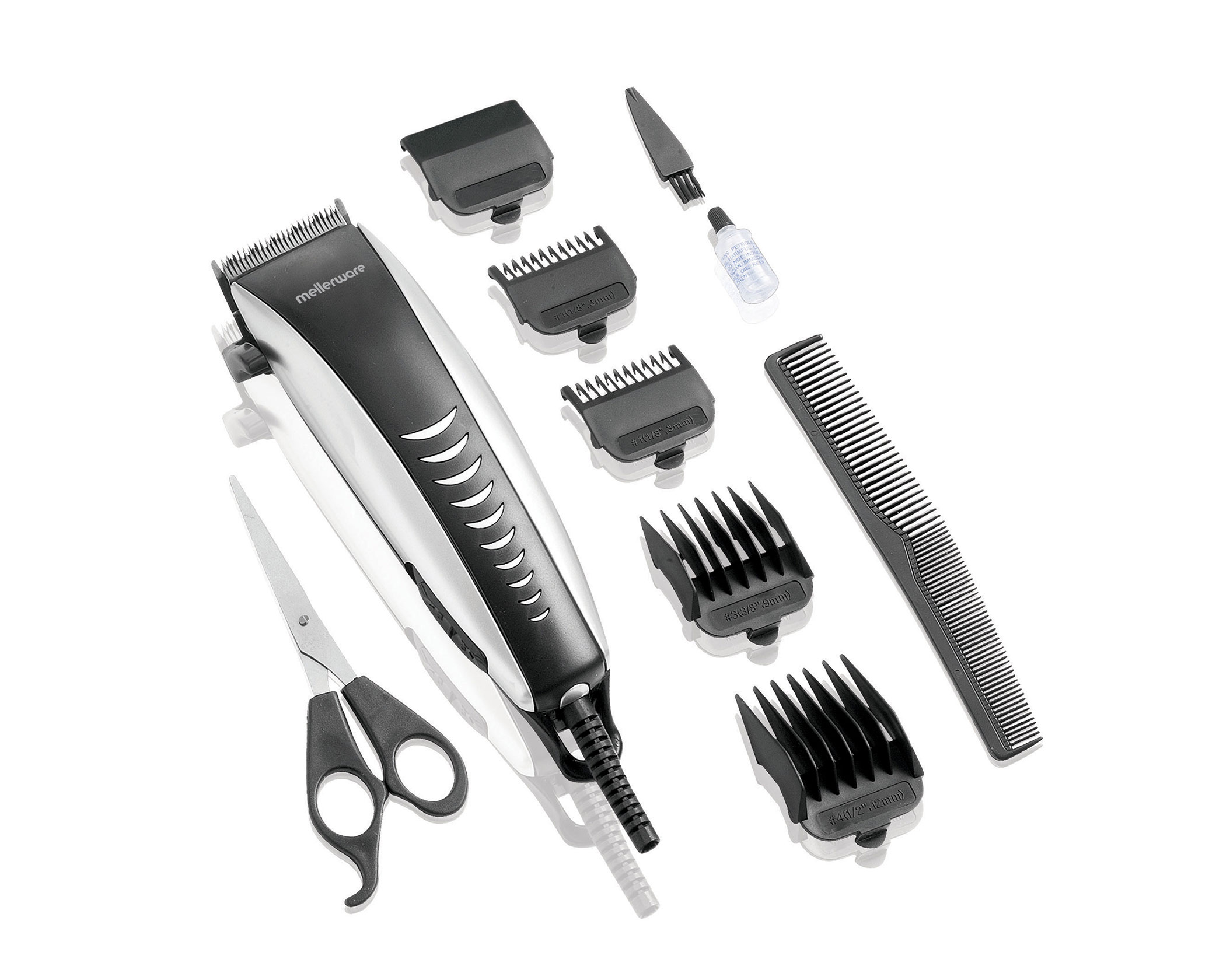 Mellerware Hair Clipper 12 Piece Set Plastic Silver 10W Mellerware Hair Clipper 12 Piece Set Plastic Silver 10W