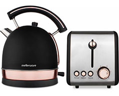 Mellerware Pack 2 Piece Set Stainless Steel Black Kettle And Toaster "Rose Gold"